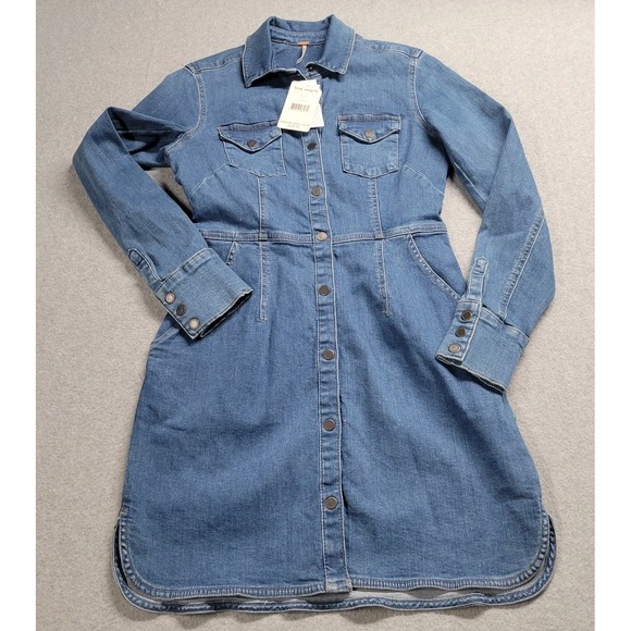 Free People Dresses & Skirts - Free People Women's Blue Denim Mini Dress Size Small Cotton Stretch Blend NWT